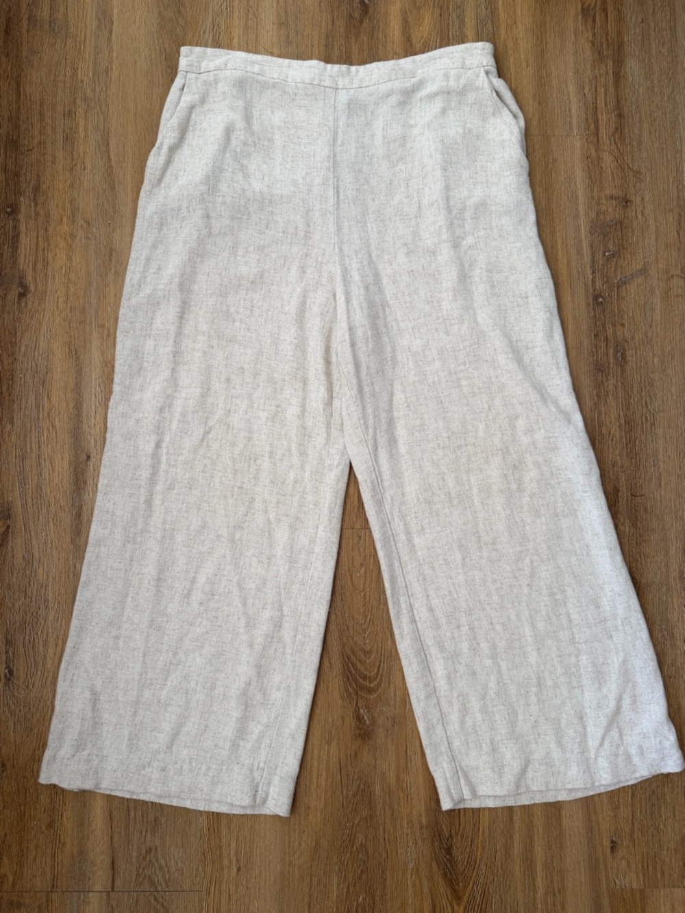 Light Beige Wide-Leg Linen Blend Pants